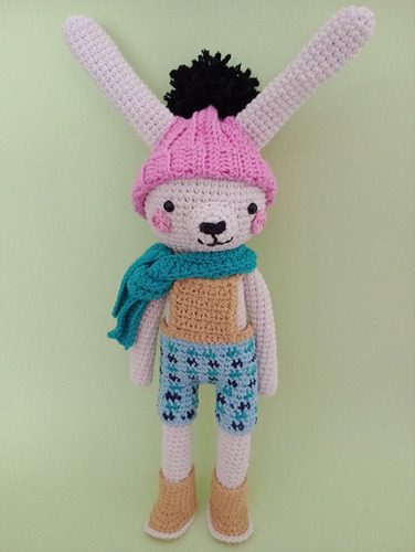 Conejo Amigurumi (crochet) 100%algodón 40cm, Patrón Pica Pau