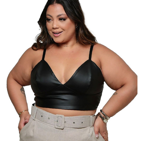 Cropped Couro Alcinha Moda Blogueira Plus Size Tendencia 