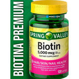 Biotina 5000 Mcg | Rápida Absorción | Cabello Uñas | 120 Cap Sabor Sin Sabor