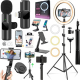 Kit Filmagem Ring Light Tripé Microfone Sem Fio Para iPhone