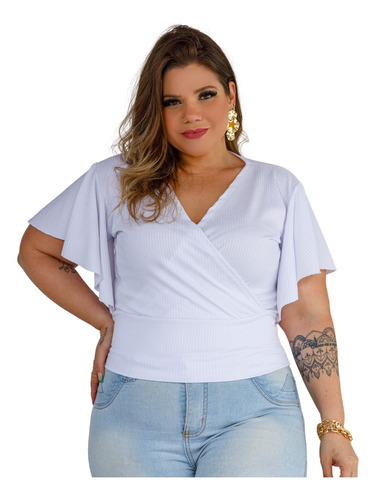 Cropped Plus Size Feminino Manga Flare Laise Verão Grande Gg