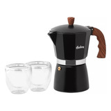 Cafetera Italiana Hudson 6 Pocillos + 2 Vasos Doble Vidrio