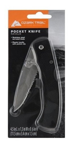 Navaja Acero Inoxidable Cuchillo Negro Caceria Pesca Camping Color Acero Con Mango Negro