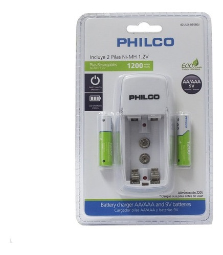 Philco Cargador De Pilas Aa/aaa/9v + 2 Pilas Recargables Aaa