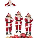 Kit 3 Pça Bonecos Papai Noel Grande Enfeite Subindo Escada Cor Vermelho