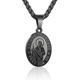 Rs Collar Con Colgante De San Judas Negro Para Hombres Y Niñ