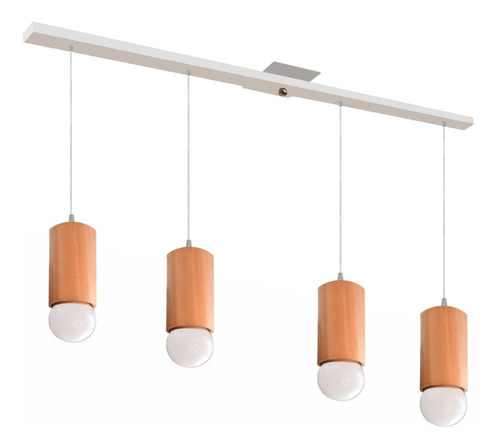 Colgante 4 Luces Madera Apto Led E27 Diseño Nordico Puraluz