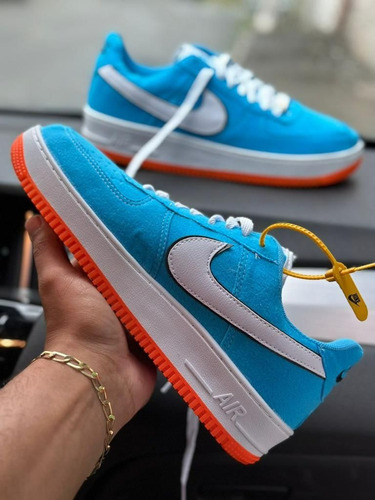 Nike Air Force Camurça Azul/laranja