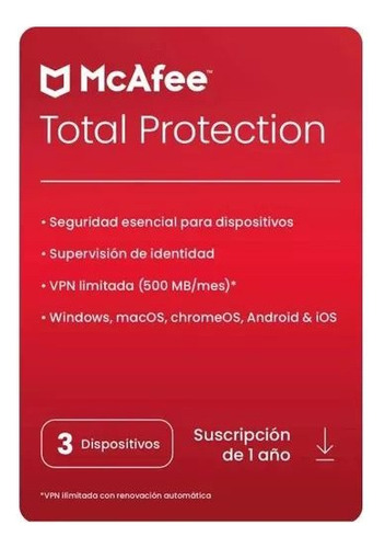 Antivirus Mcafee Total Protection 2024 - 3 Dispo - 1 Año