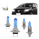 Kit Lampadas Renault Logan 2015 2016 2017 2018 2019 Super Brancas Farol Baixo H7 Alto H1 - Techone 8500k 12v 55w Inmetro