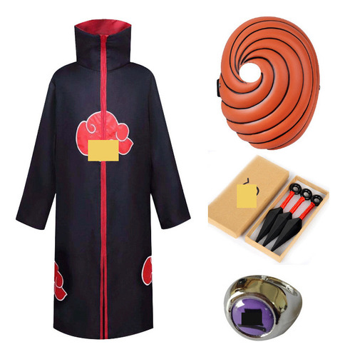 Anime Naruto Akatsuki Traje De Cosplay,capa+máscara+dardos+anillo