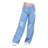 Calça Jeans Wide Leg  Feminina Infantil Juvenil Marmorizada