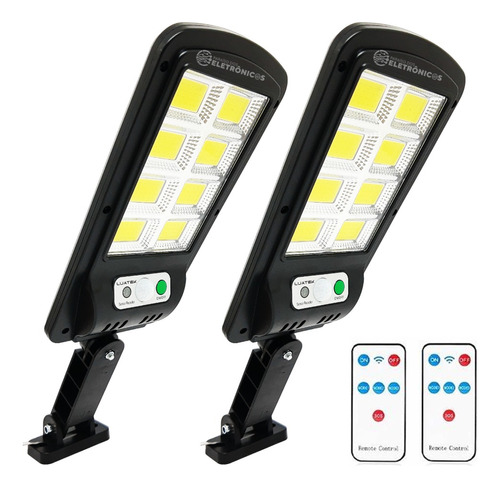 Kit 2 Refletor Luminária Solar Poste Externa 200w Preta Ip66