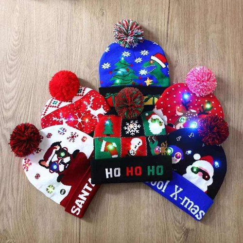 20 Pz Gorro De Navidad Con Luz Led Regalo Navideño Mayoreo