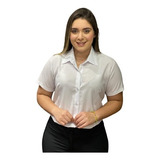 Camisete Camisa Feminino Plus Size Social Branco Manga Curta