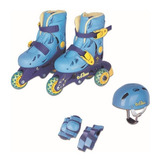 Patins In Line Infantil Kit De Segurança Azul 30-33