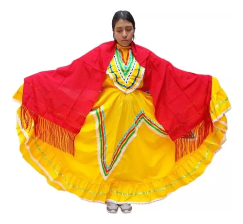 Vestido Jalisco Mujer Medio Vuelo Con Reboso De Artícela Traje Regional Mexicano Guadalajara | Envío gratis