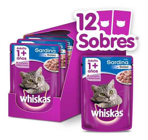 Whiskas Alimento Húmedo Sobrecito Gato Sardina Salsa 12 Un