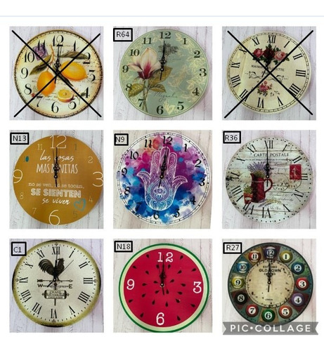 Reloj De Madera De Pared Varios Diseños De 29 Cm Vintage
