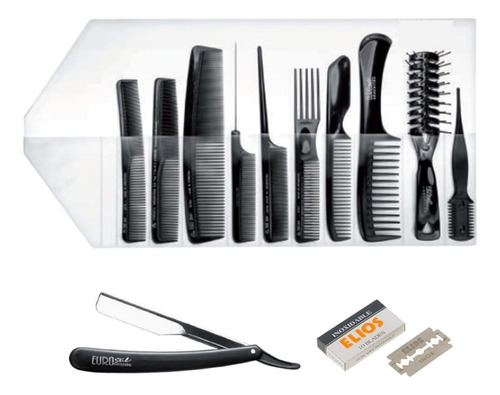 Set Profesional 10 Peines + 1 Navaja + 1 Caja De 11 Filos