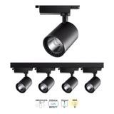 Trilho Eletrificado 1 Metro Preto Com 4 Spots Led 12w 3000k