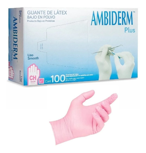 Guantes Ambiderm Plus Rosa Talla Ch De Látex Cn Polvo X 100 