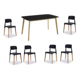 Juego De Comedor Moderno Mesa Claire 120cm Y 6 Sillas Milan Color Negro