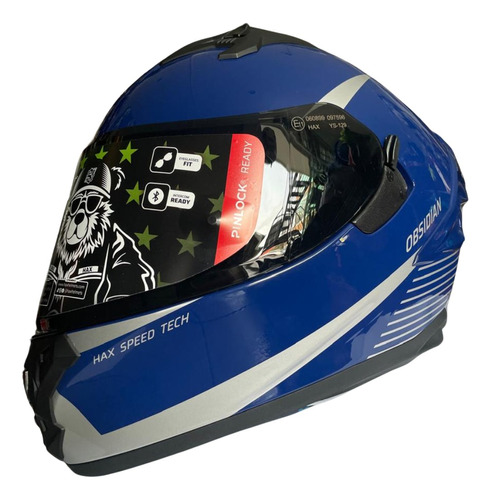 Casco Hax Obsidian Azul/plata Brillo L