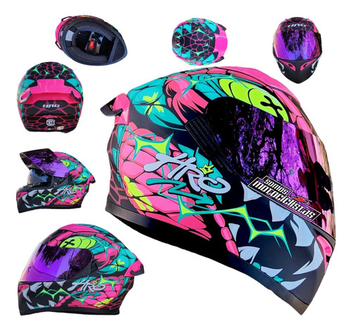 Casco Moto Mujer Hro 514 Gator Evo Fucsia Rosa Dot Lentes