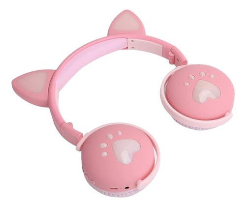 Fone De Ouvido Headphone Gatinha Bluetooth Led Rosa