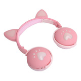 Fone De Ouvido Headphone Gatinha Bluetooth Led Rosa