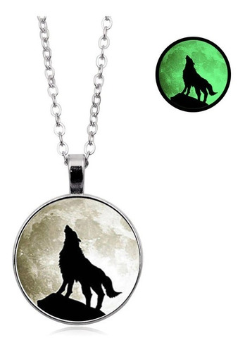 Collar Lobo Luna Llena Brilla En La Oscuridad  Envió Gratis