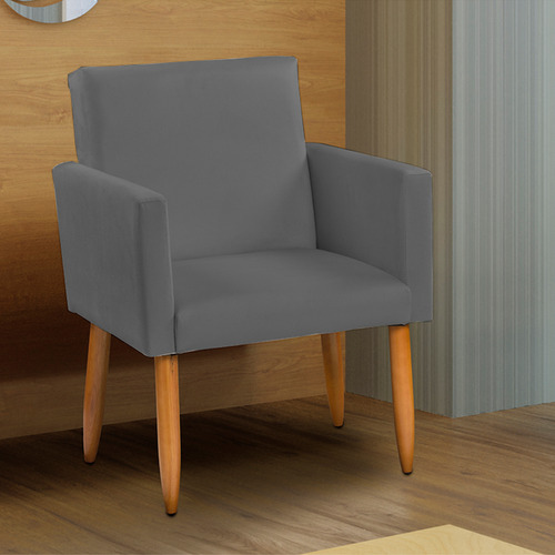 Poltrona Decorativa Nina Cadeira Para Manicure Suede Cinza