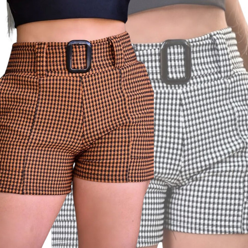 Pacote Com 02 Shorts Feminino Cintura Alta Plus Size C/cinto