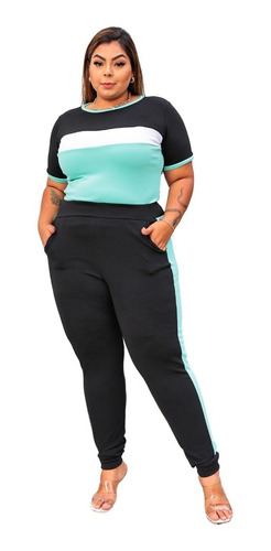 Conjunto Feminino Plus Size Calça E Blusa Gg G1 G2 G3 Crepe