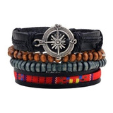 Pulsera Manilla En Cuero Ojo Turco Set Pulseras Hombre Mujer