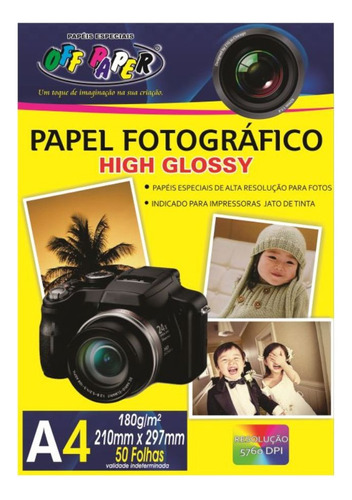 Papel Fotográfico A4 180g High Glossy Off Paper 50 Folhas