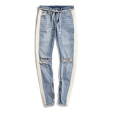 Jeans Rotos Hombre High Street Borde De Rayas Blancas