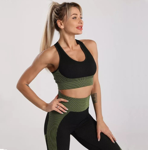 Calza + Top Seamless Sin Costura Negro/verde - Boreal Store