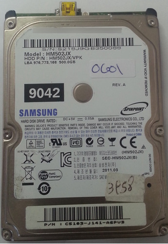 Disco Externo Samsung Hm502jx/pvk 500gb - 601 Recuperodatos