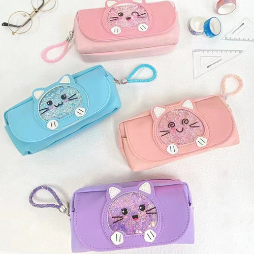 Estuche Escolar Gato Kawaii Glitter Para Mochila