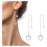 Aretes Corazón Flor Hoja Pendientes Largos Plata 925 Mujer