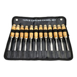 Set 12 Gubias Profesional Acero Mango Madera + Estuche Cuero