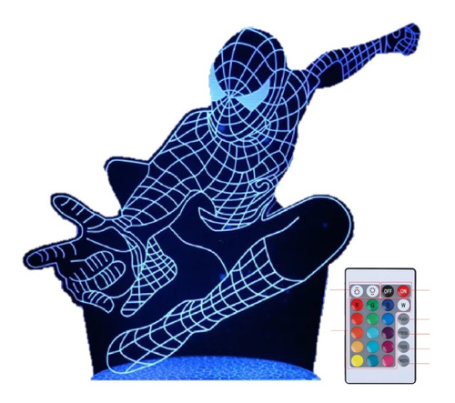 Lámpara 3d Led Spiderman Hombre Araña Base Touch 7colores