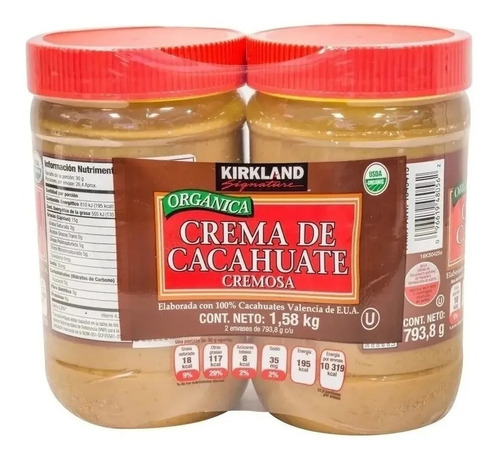 Crema De Cacahuate Orgánica Kirkland 2 Piezas De 793.8gr 