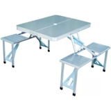 Mesa Plegable Tipo Portafolio De Aluminio Con 4 Bancos