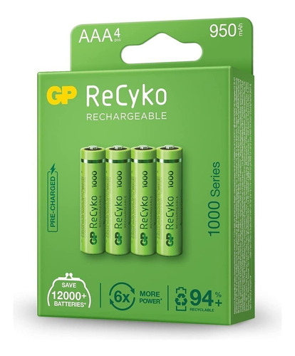 Pilas Aaa Recargables Gp 950mah Nimh Recyko Pack X 4 Unids