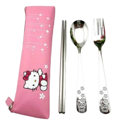 Set De Cubiertos Más Estuche Hello Kitty Regalo Kawai Niñas