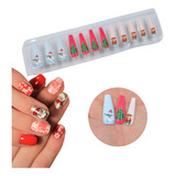 Uñas Postizas Navidad Almendra Adhesivo Mod07 Lefemme 