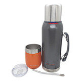 Set Termo Y Mate De Acero Inoxidable Bicapa Premium 24hs